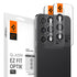AGL07425 - Galaxy S24 Ultra Optik Pro EZ Fit Lens Protector in Black showing the camera lens protector hovering above another lens protector tray and device showing back